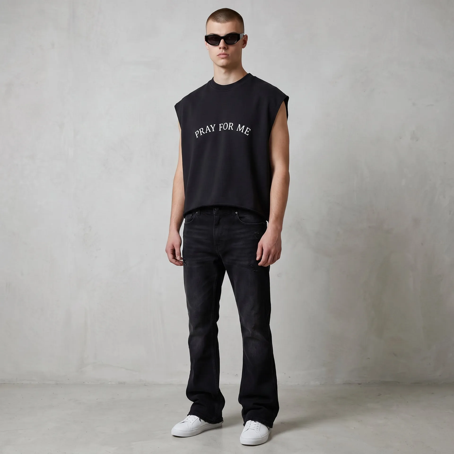 Black Pray For Me sleeveless crop top
