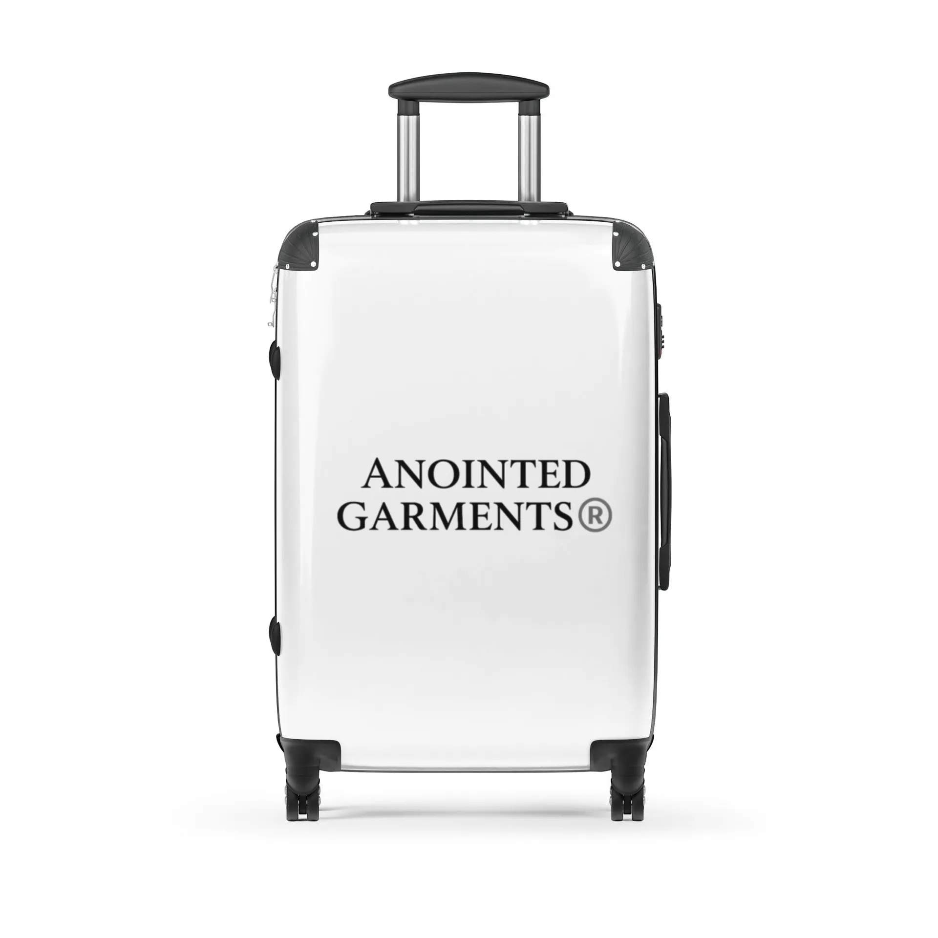 White hardshell travel suitcase